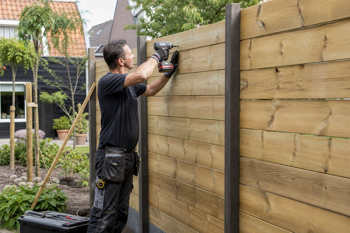 Klusser in de tuin aan het werk